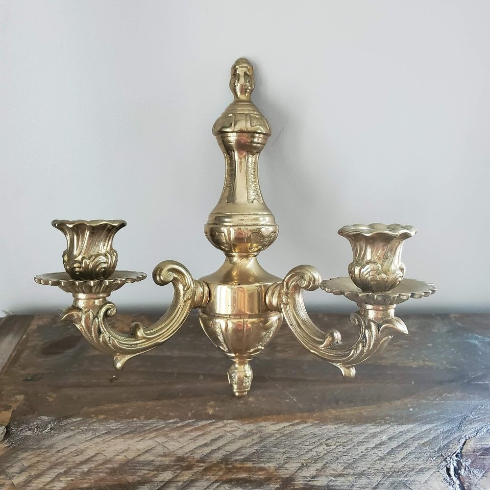 Vintage Mod Dep Brass Wall Sconce Candle Holder